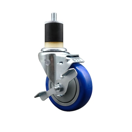 Service Caster 4'' SS Blue Poly Swivel 1-7/8'' Expanding Stem Caster with Brake SCC-SSEX20S414-PPUB-BLUE-TLB-178